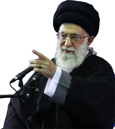 عکس دوربری آیت الله سید علی خامنه ای رهبر ایران در حال سخنرانی و اشاره یا دست