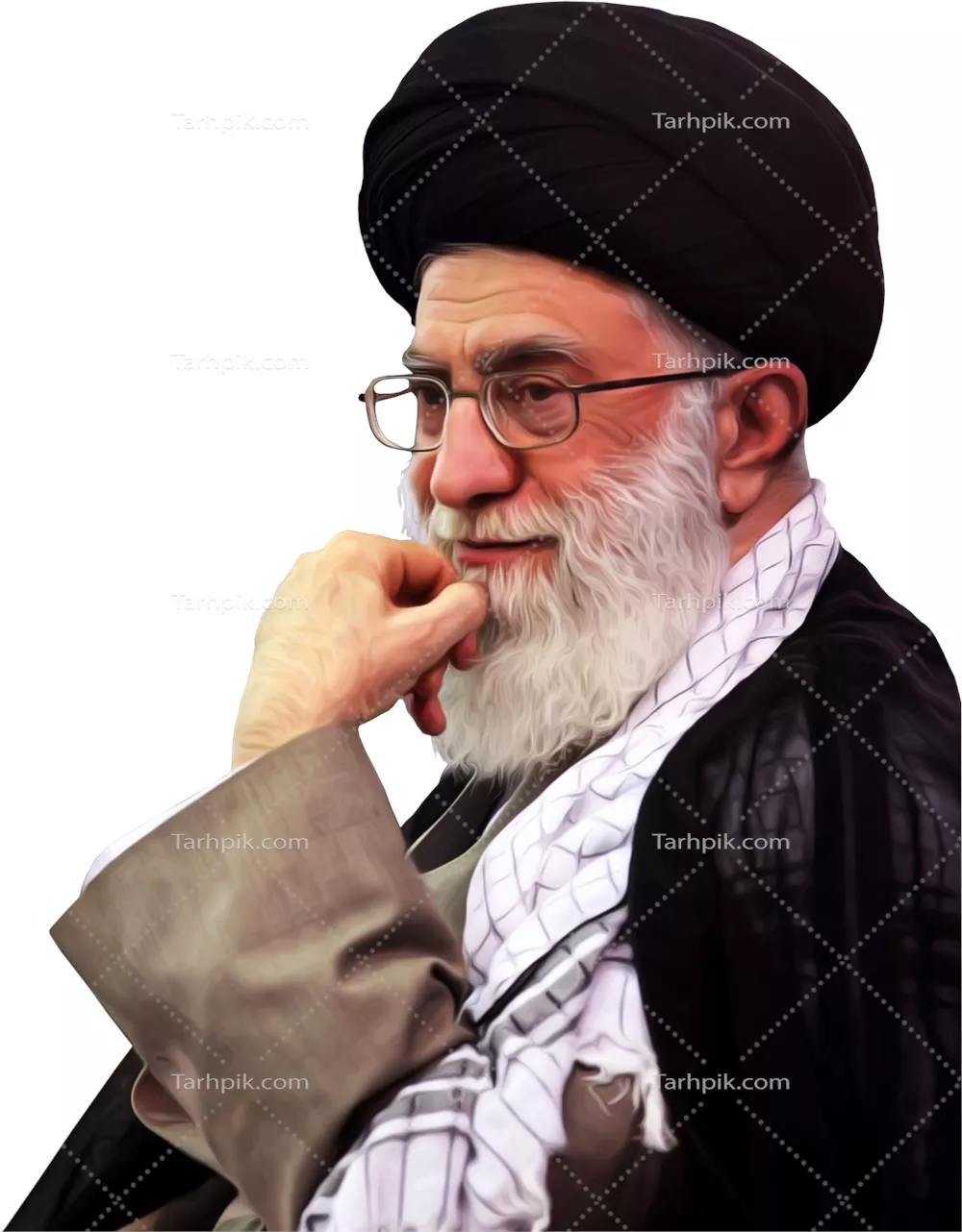 عکس دوربری آیت الله سید علی خامنه ای رهبر ایران دست در ریش در حال تفکر