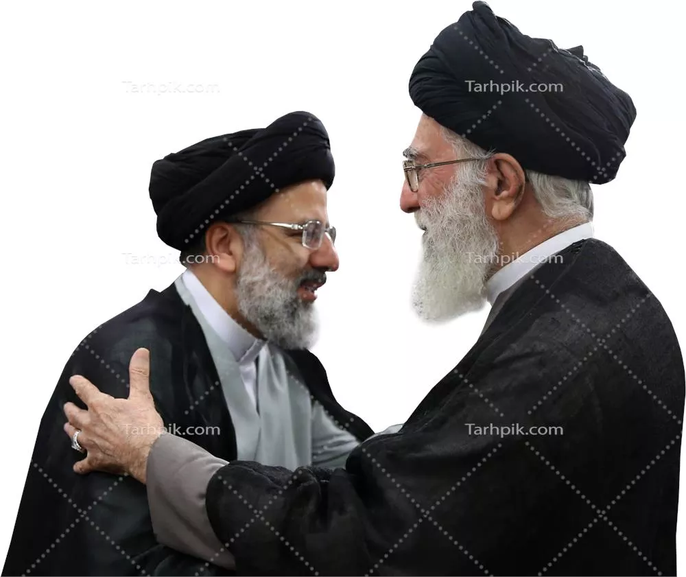 عکس دوربری شده آیت الله خامنه ای رهبر معظم ایران و آیت الله رئیسی رئیس جمهور ایران