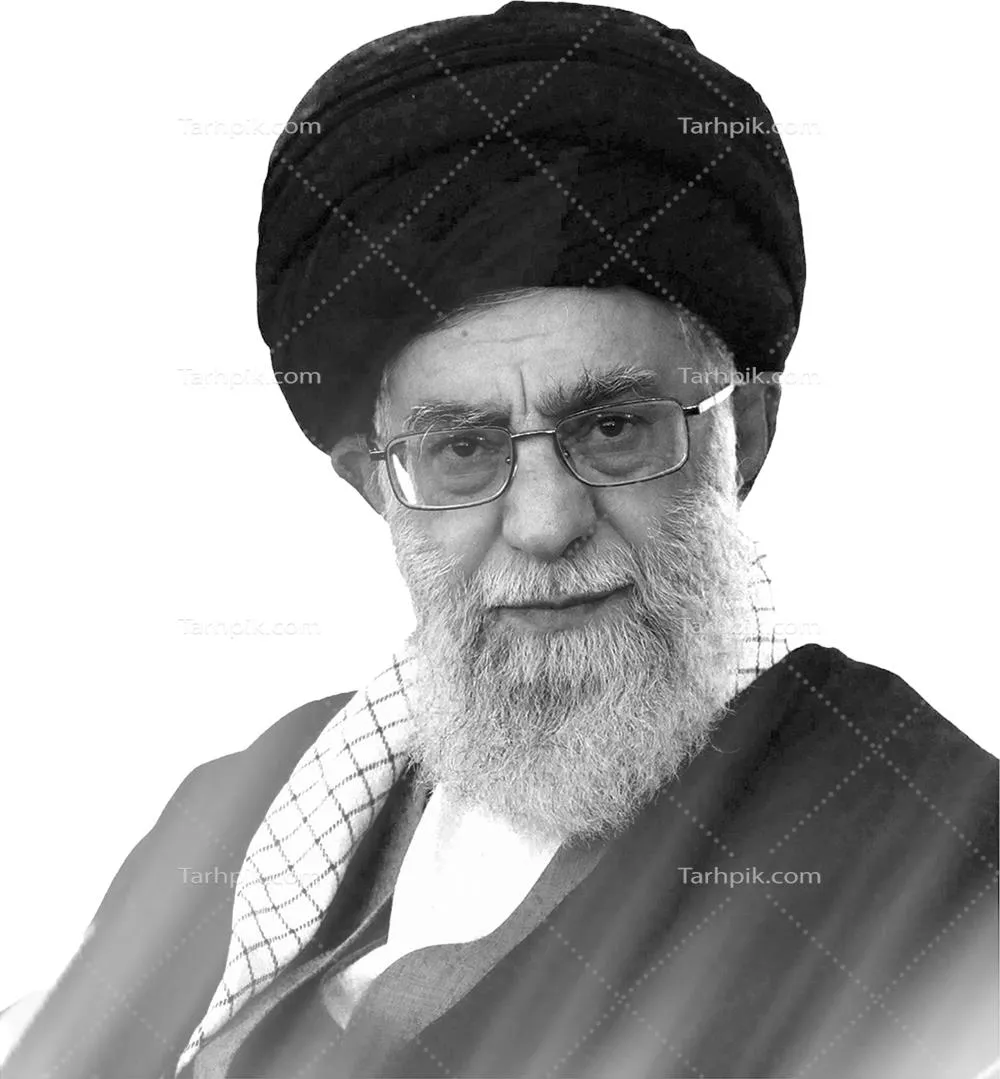 عکس دوربری شده سیاه و سفید آیت الله سید علی خامنه ای رهبر ایران