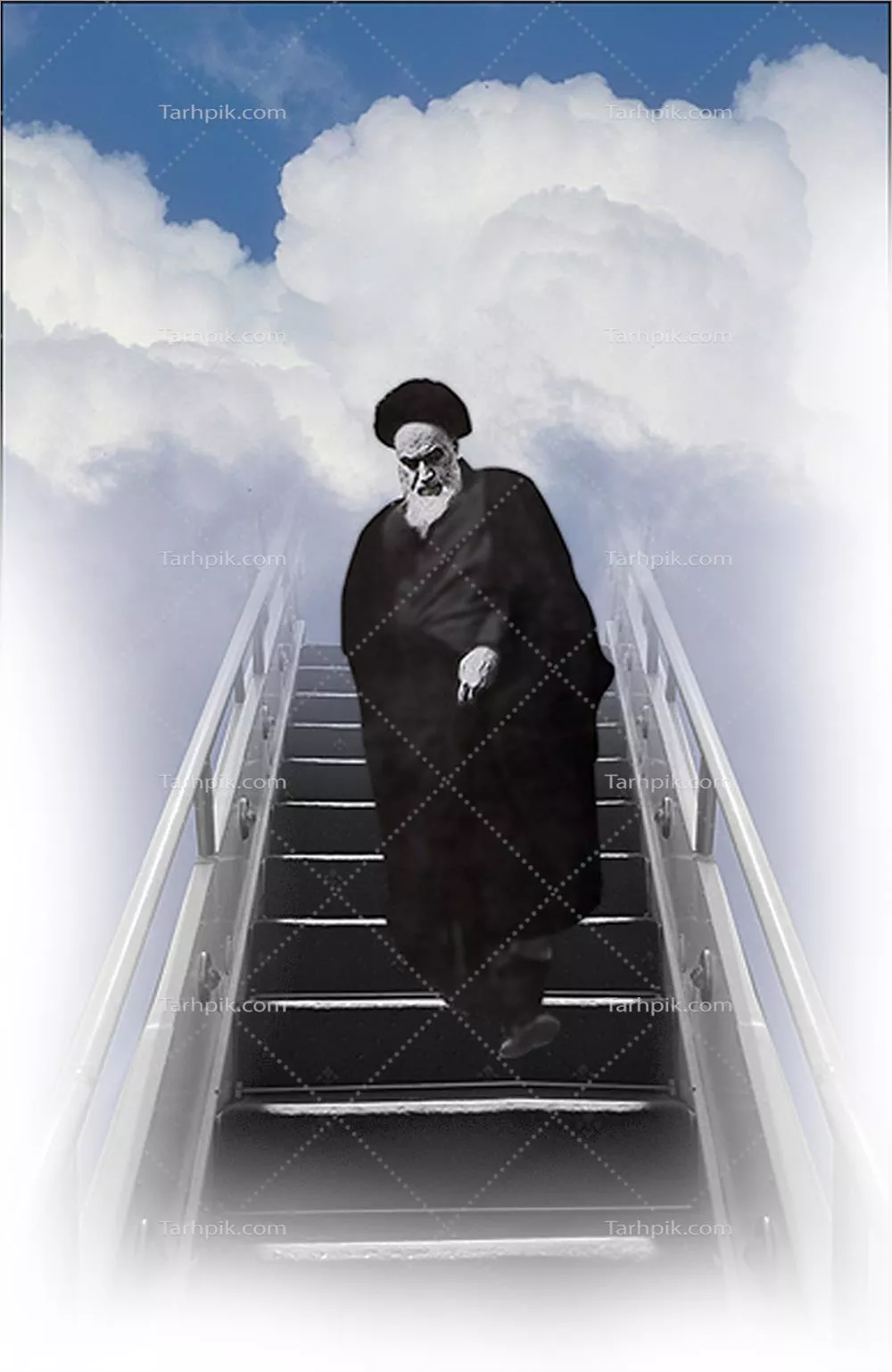 عکس امام خمینی در حال پیاده شدن از هواپیما
