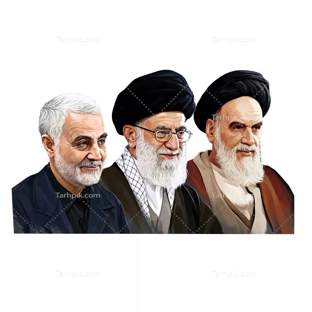 عکس دوربری شده امام خامنه ای، خمینی و حاج قاسم