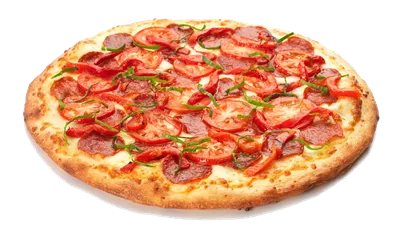 عکس دوربری شده پیتزا مخصوص پپرونی با گوجه