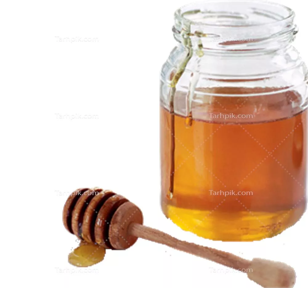 عکس شیشه عسل بدون در و قاشق چوبی کنار شیشه بدون پس زمینه