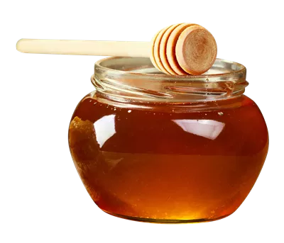 عکس دوربری مواد غذایی ارگانیک شیشه عسل و قاشق چوبی