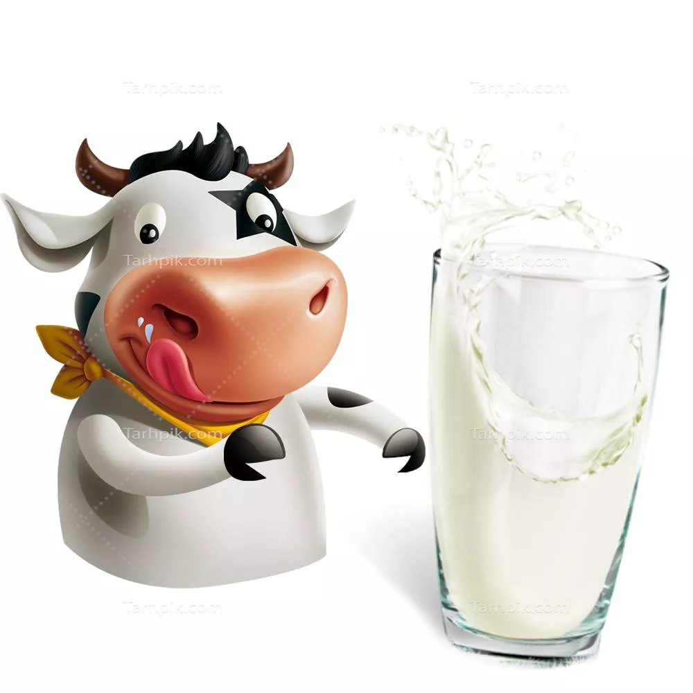 عکس دوربری شده گاو و لیوان شیر