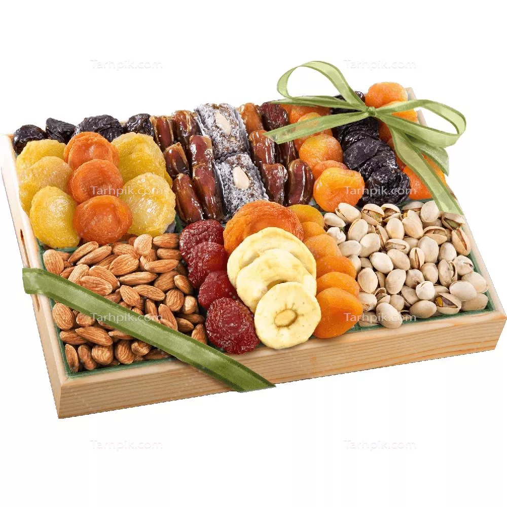 عکس دوربری سبد هدیه آجیل و میوه خشک