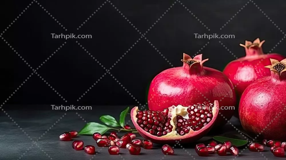 عکس میوه انار رسیده روی زمینه مشکی