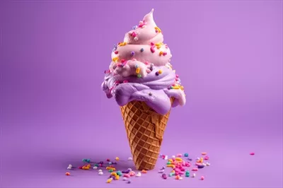 عکس بستنی قیفی روی پس زمینه بنفش