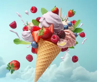 عکس بستنی مخصوص خامه ای در طعم های مختلف با تمشک توت بلوبری توت فرنگی