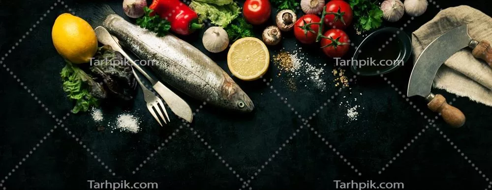 عکس با کیفیت ماهی و سبزیجات