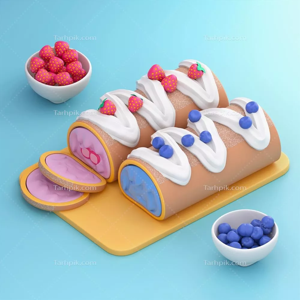 عکس کیک رولت میوه ای به سبک کارتونی