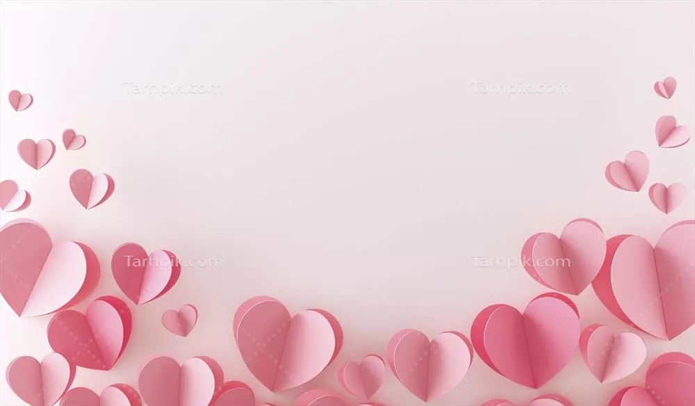 عکس از نمای بالا تعداد زیادی قلب صورتی