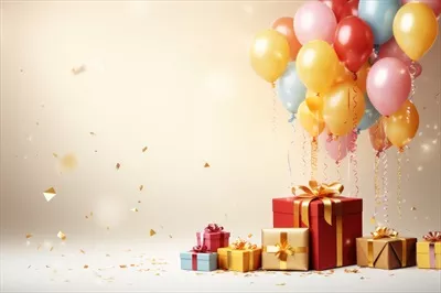 عکس بادکنک های رنگی و جعبه کادو