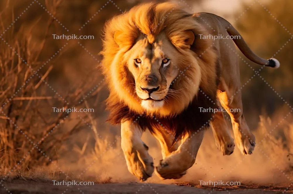 عکس شیر نر بالغ در حال دویدن