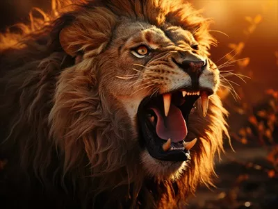 عکس سر شیر در حال غرش