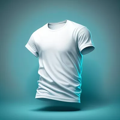 عکس تیشرت سفید روی پسزمینه آبی ساخته شده با هوش مصنوعی