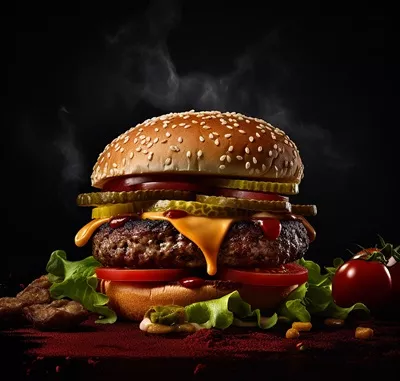 عکس همبرگر کامل با مخلفات