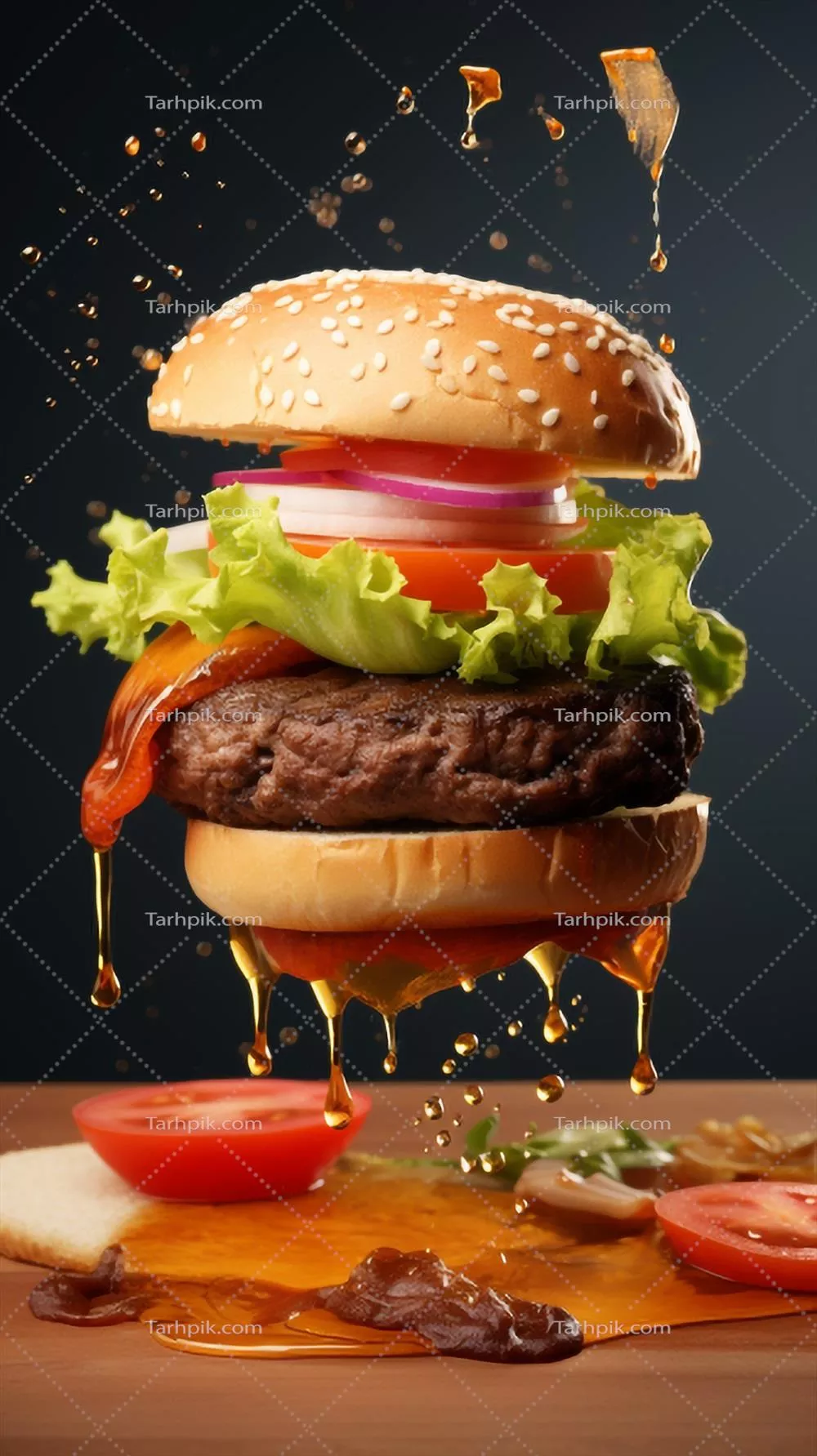 عکس همبرگر بزرگ با مخلفات