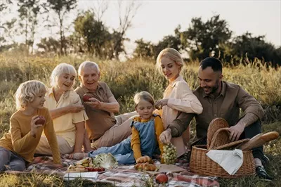 عکس خانواده شاد در فضای باز طبیعت