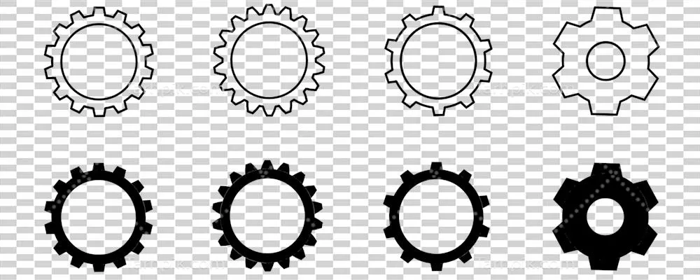 عکس دوربری مجموعه آیکون چرخ دنده با سبک های مختلف تنظیمات