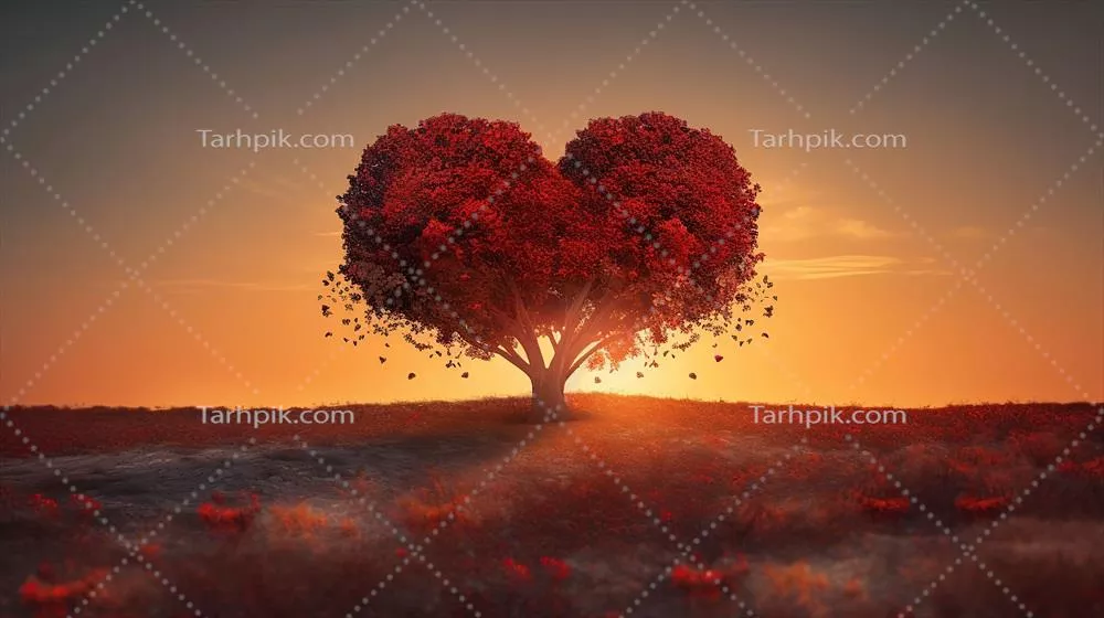 عکس درخت قلب عشق در غروب خورشید