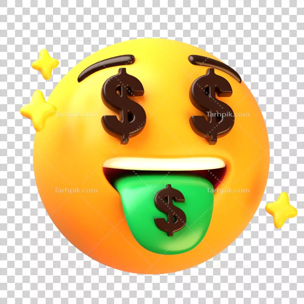 عکس دوربری استیکر چهره با چشم و زبان پول