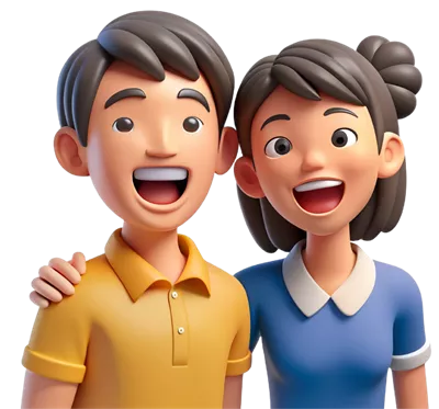 عکس دوربری یک زوج با خنده و عاشق فانتزی سه بعدی کارتونی