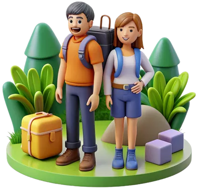 عکس دوربری اینفوگرافیک سفر زوج شخصیت کارتونی سه بعدی