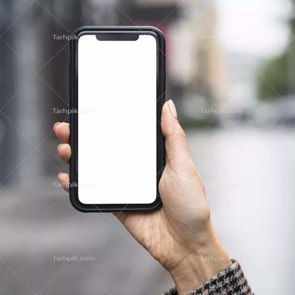 عکس نگه داشتن گوشی با صفحه سفید در دست