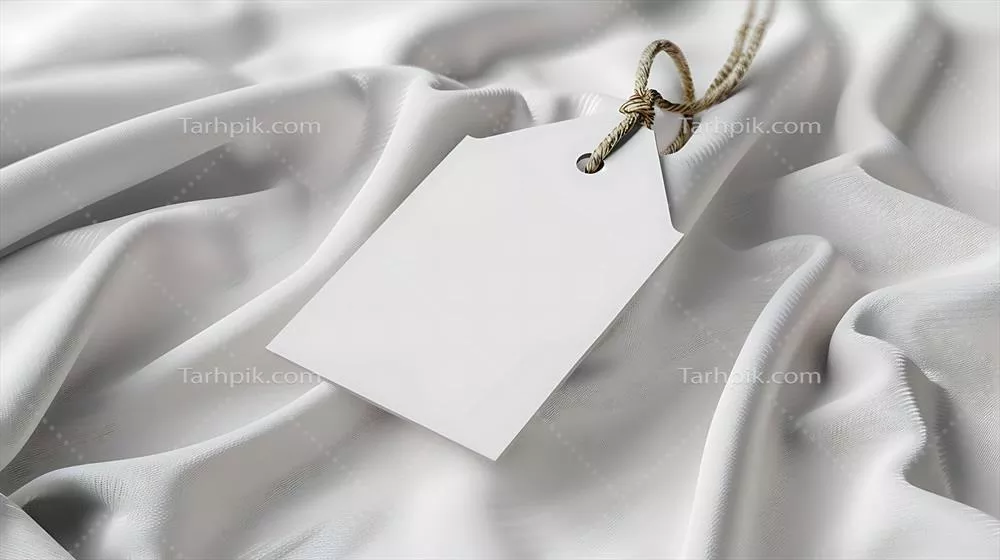 عکس برچسب سفید خالی روی پارچه سفید