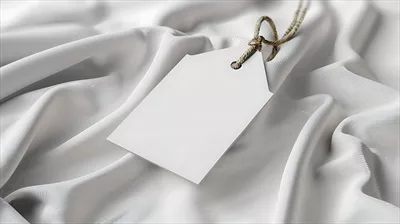 عکس برچسب سفید خالی روی پارچه سفید