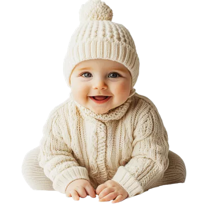 عکس دوربری کودک در یک ژاکت و کلاه بافتنی در زمستان