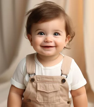 عکس پرتره یک کودک کوچک ناز در یک ژاکت قهوه ای گرم