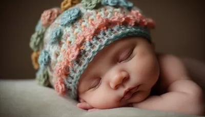 عکس پرتره چهره نوزاد با کلاه بافتنی
