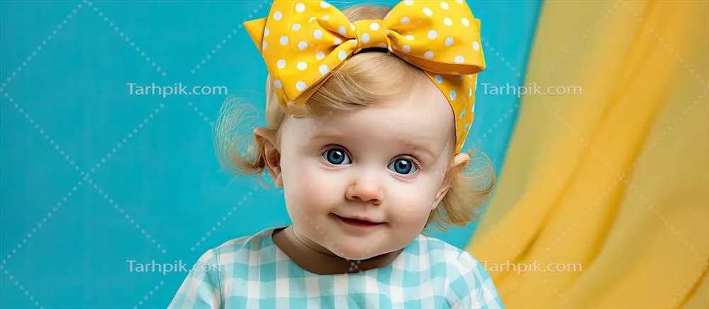عکس دختر بچه ناز با پاپیون زرد روی سرش