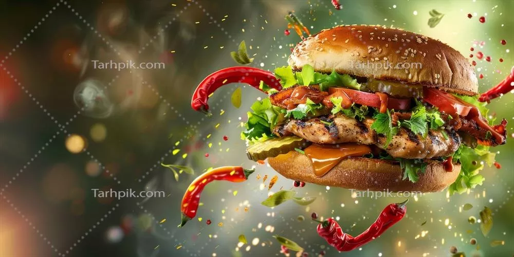 عکس همبرگر معلق در هوا