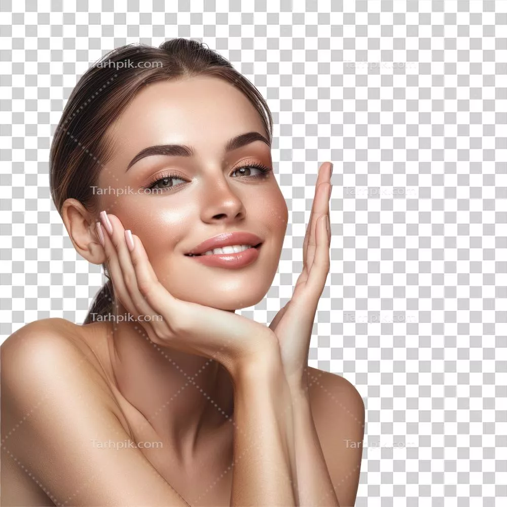 عکس دوربری زن زیبا با پوست تمیز و صورت تمیز