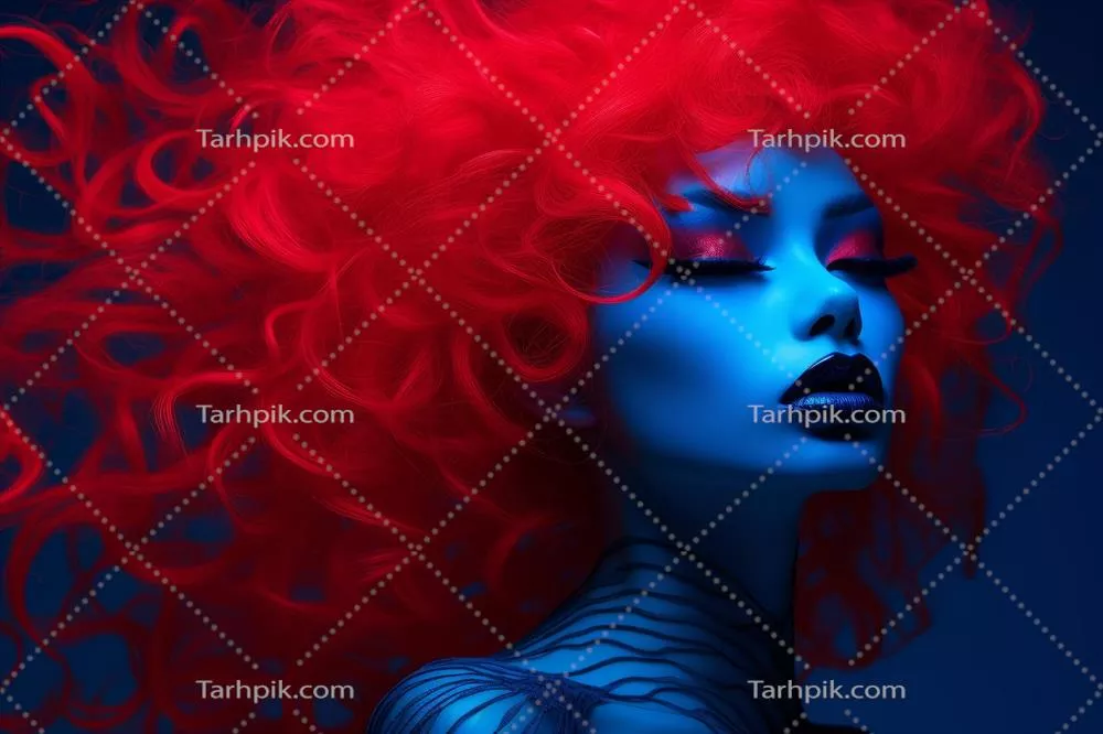 عکس تولید زن قرمز آبی نئون قابل توجه تولید