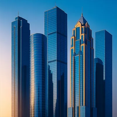 عکس چهار آسمان خراش کنار هم با تم آبی