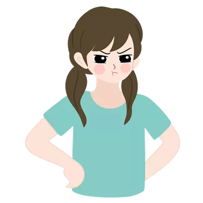 عکس دوربری تصویر کارتونی دختری با حالت چهره عصبانی و دست به کمر