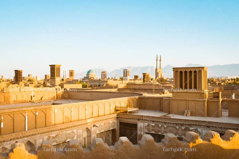 عکس مناظر زیبای یزد در غروب: کافه ها، بادگیرها و گنبدها