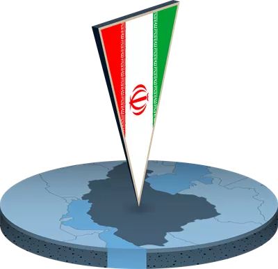 عکس دوربری نقشه و پرچم ایران به صورت ایزومتریک با طراحی زیبا و جذاب