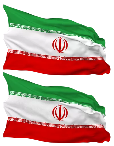 عکس دوربری پرچم ایران در حال اهتزاز با بافت صاف و برجسته در پس زمینه شفاف