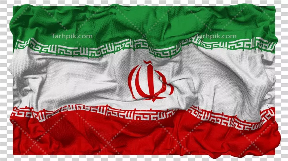 عکس دوربری پرچم ایران با بافت واقعی و جزئیات برجسته در پس زمینه سه بعدی