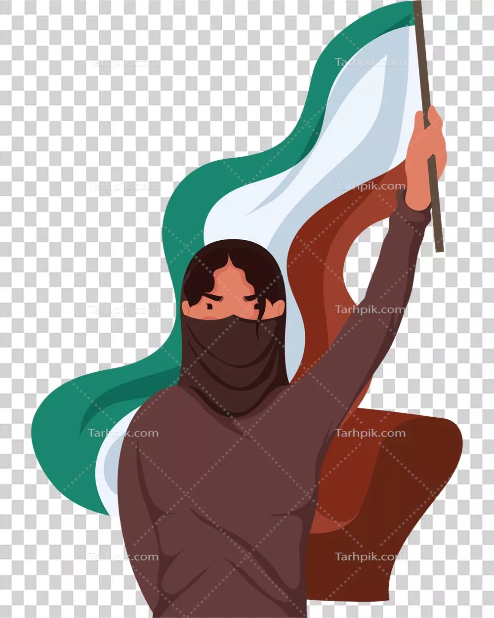 عکس دوربری زنی ایرانی که با افتخار پرچم کشورش را به اهتزاز درآورده است