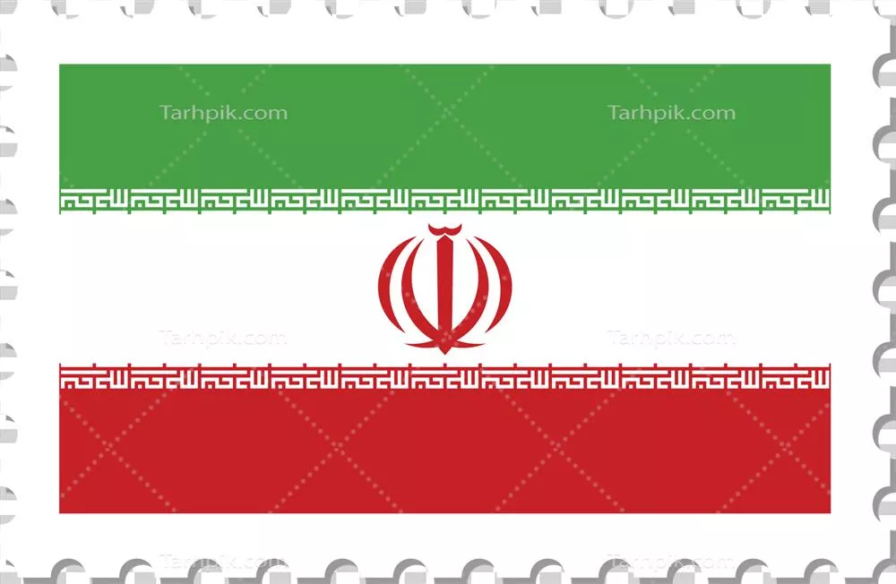 عکس دوربری تمبر پستی با طراحی پرچم ایران و نمادهای فرهنگی کشور