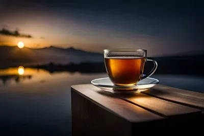 عکس یک فنجان چای در حاشیه دریاچه: لحظه ای آرامش بخش و دلنشین