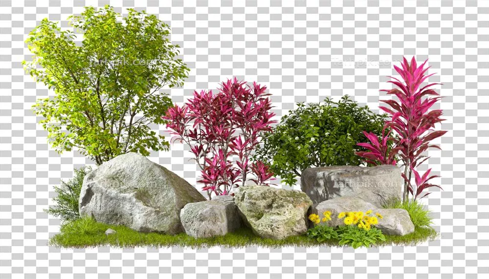 عکس دوربری ترکیب طراحی گل ها و گیاهان با پس زمینه شفاف و طبیعی