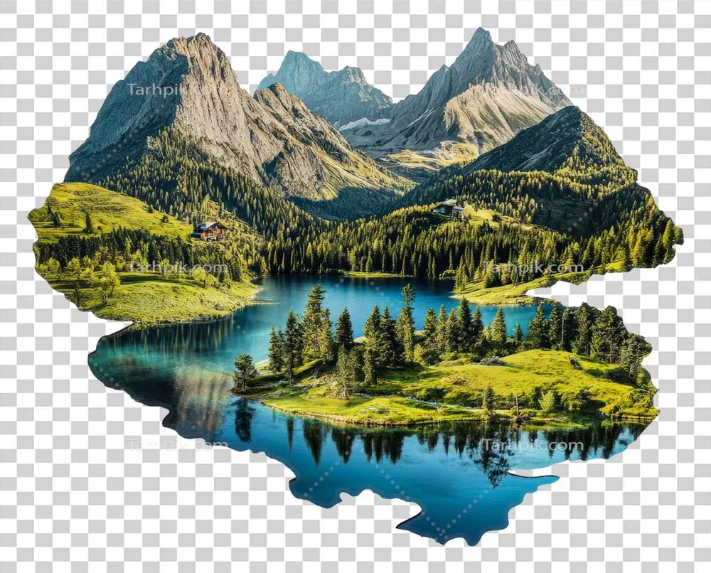 عکس دوربری منظره کوهستانی باشکوه با دریاچه ای آرام و دلنشین